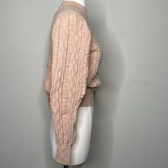 Demylee x J. Crew Limited Edition Pointelle Puff Sleeve Wool Sweater Camel MED - Picture 11 of 14